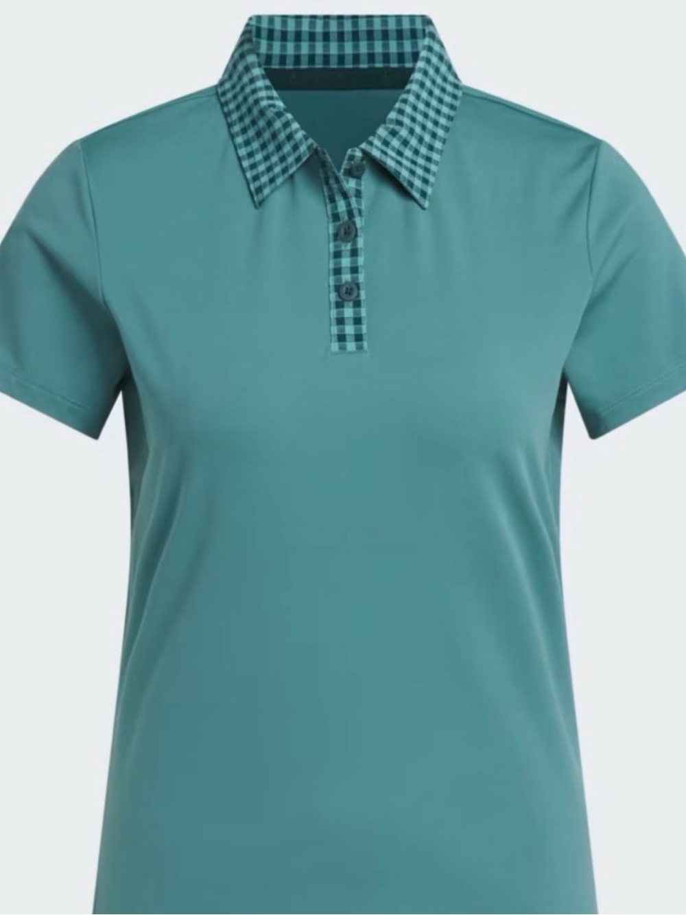 NWT Adidas Women's Teal Short-Sleeve Polo with Gingham Check Collar